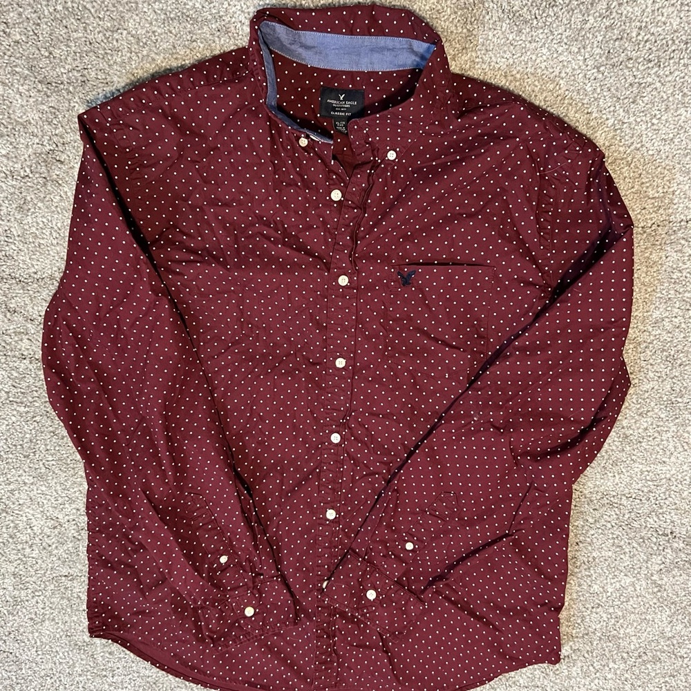American Eagle classic fit maroon/white polka dot. Size xl